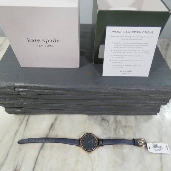 NiB Kate Spade New York Metro Slim Women's Watch,  Navy Blue Leather Strap $198 - Picture 10 of 15